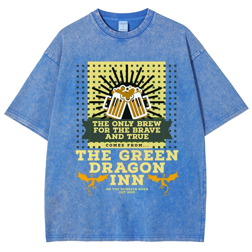 Green Dragon Inn Brew Retro Sign Washed T-Shirt