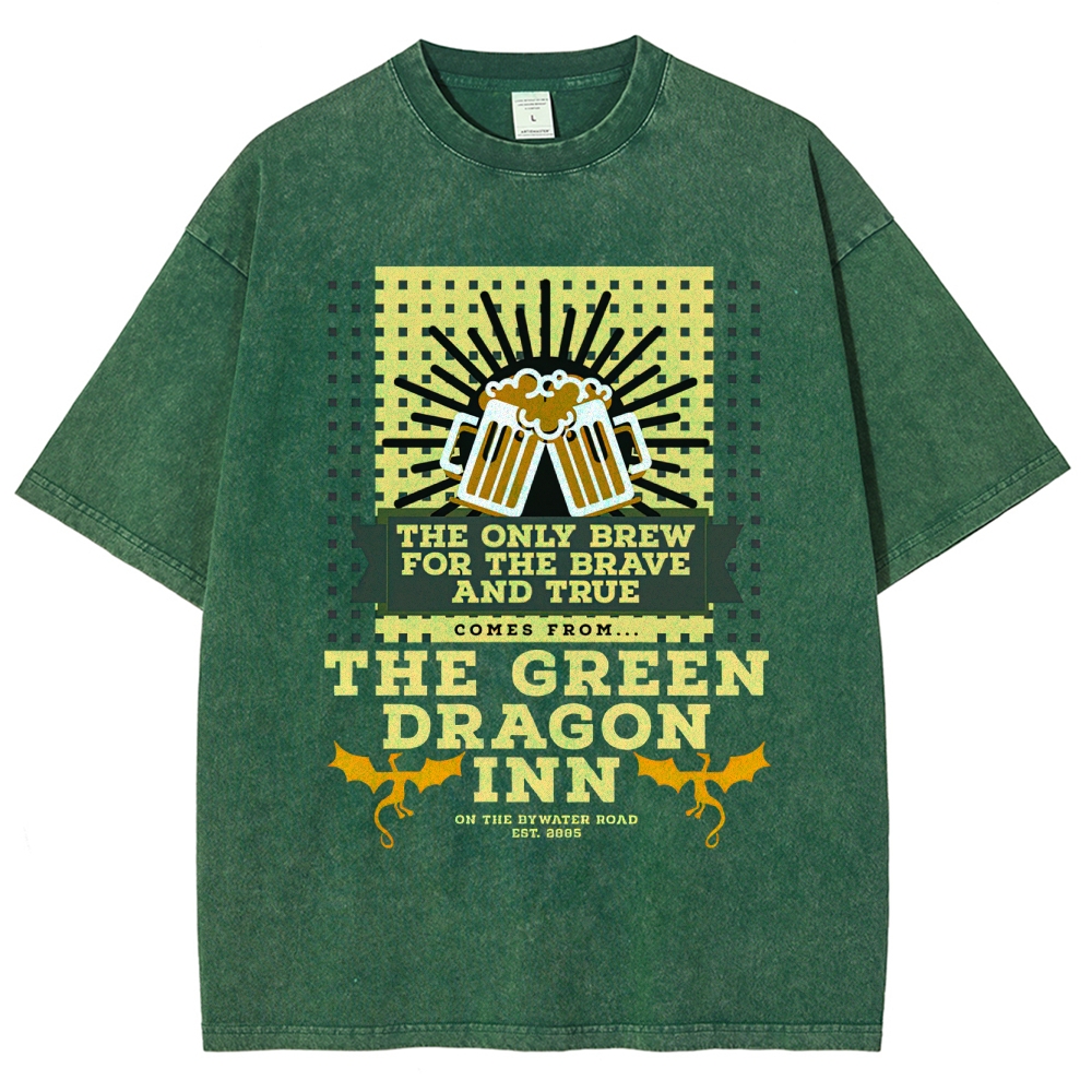 Green Dragon Inn Brew Retro Sign Washed T-Shirt