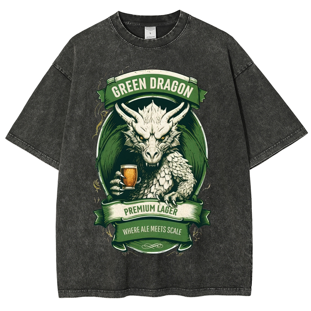 Green Dragon Premium Lager Vintage Label Washed T-Shirt