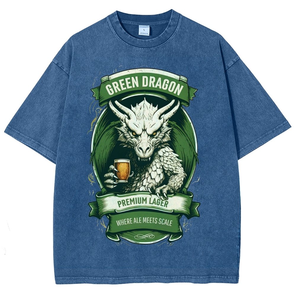 Green Dragon Premium Lager Vintage Label Washed T-Shirt