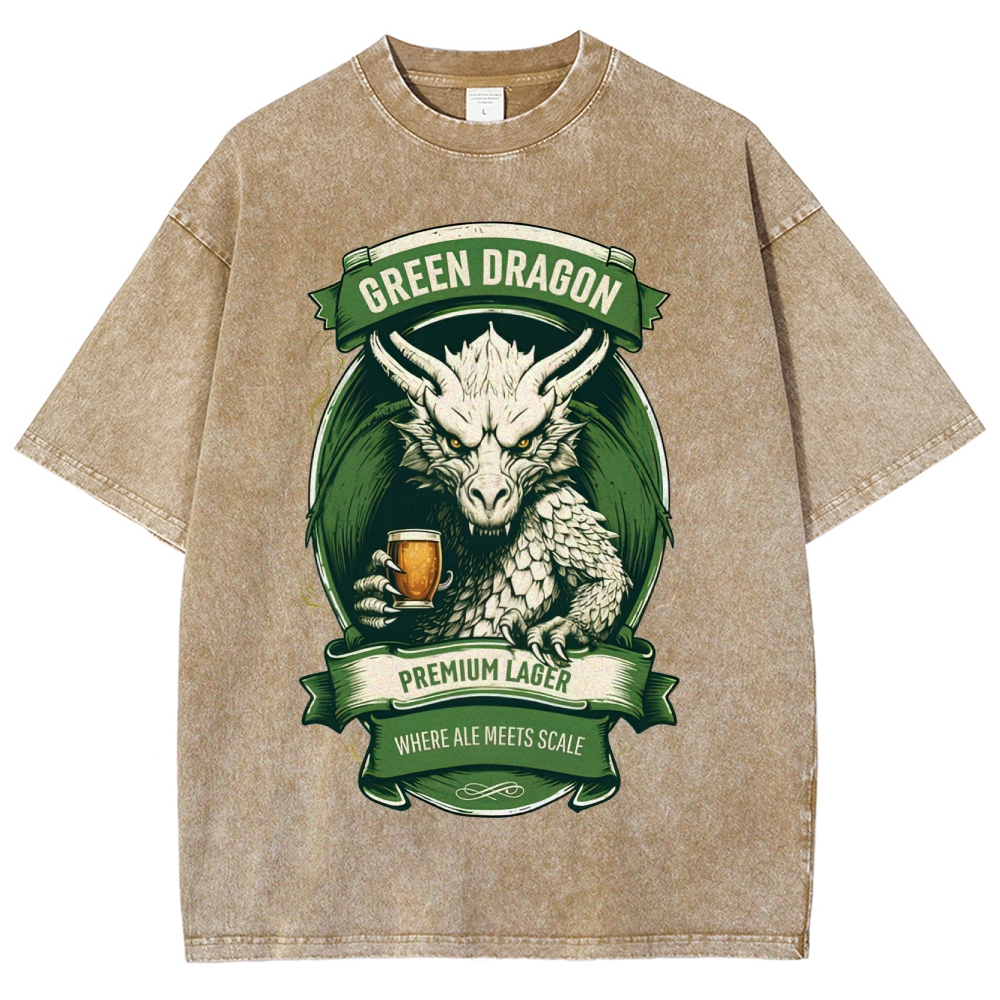 Green Dragon Premium Lager Vintage Label Washed T-Shirt