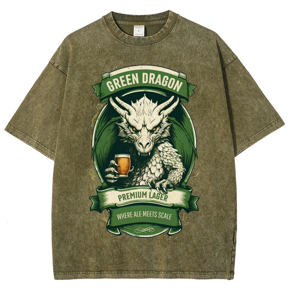 Green Dragon Premium Lager Vintage Label Washed T-Shirt