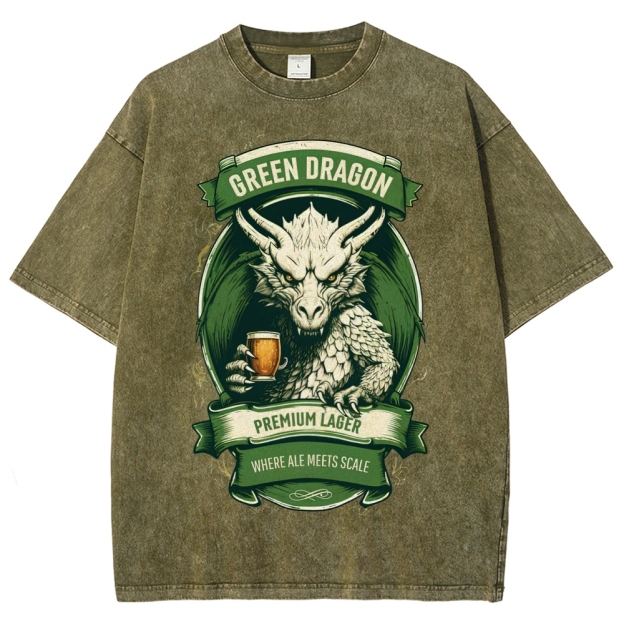 Green Dragon Premium Lager Vintage Label Washed T-Shirt