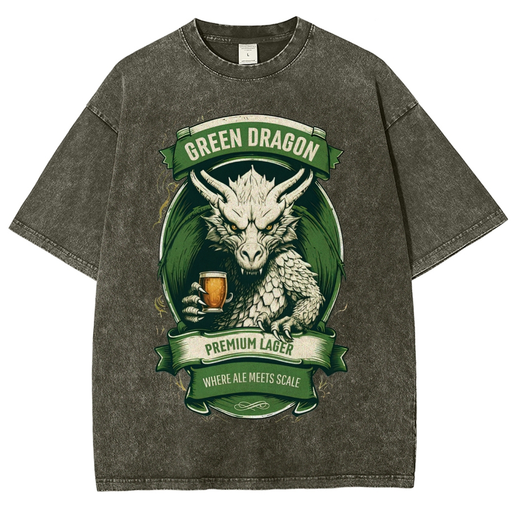Green Dragon Premium Lager Vintage Label Washed T-Shirt