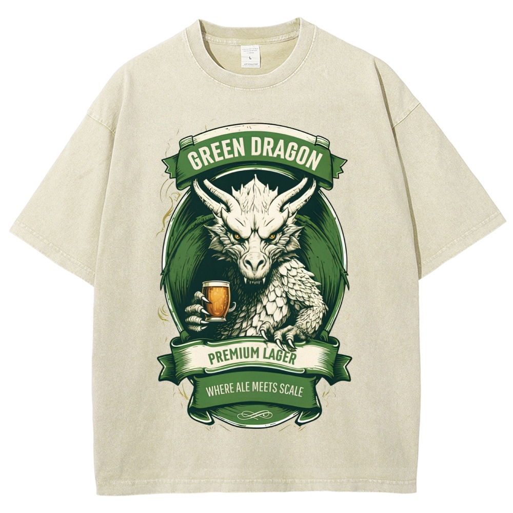 Green Dragon Premium Lager Vintage Label Washed T-Shirt