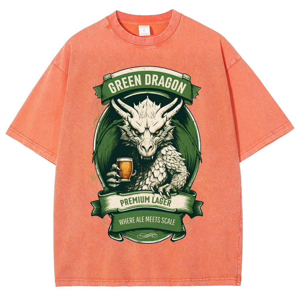 Green Dragon Premium Lager Vintage Label Washed T-Shirt