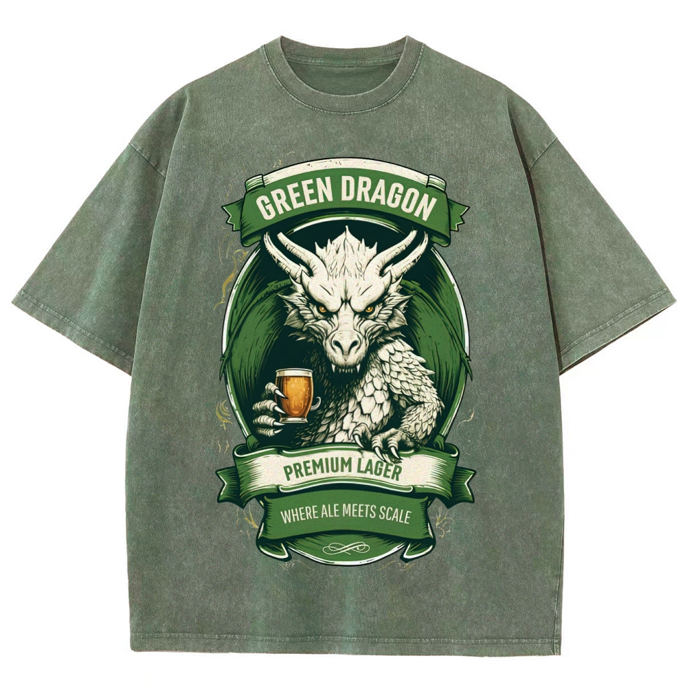 Green Dragon Premium Lager Vintage Label Washed T-Shirt