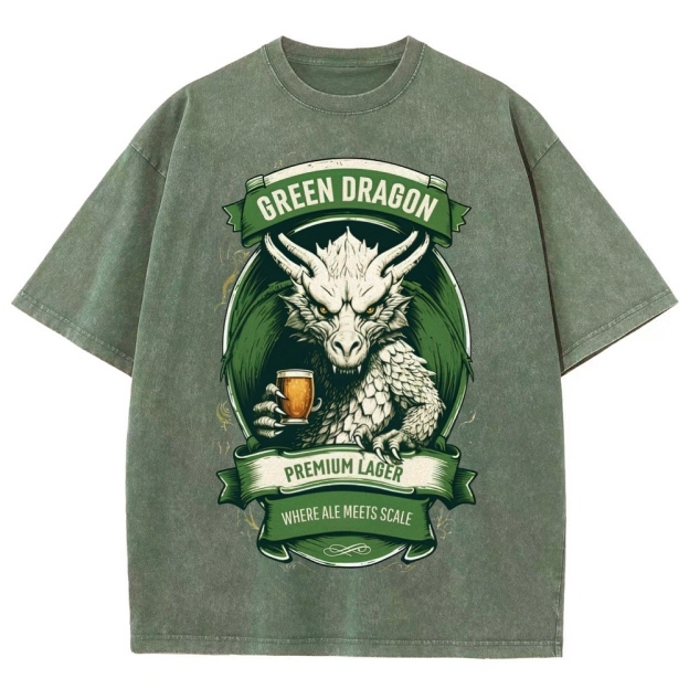 Green Dragon Premium Lager Vintage Label Washed T-Shirt