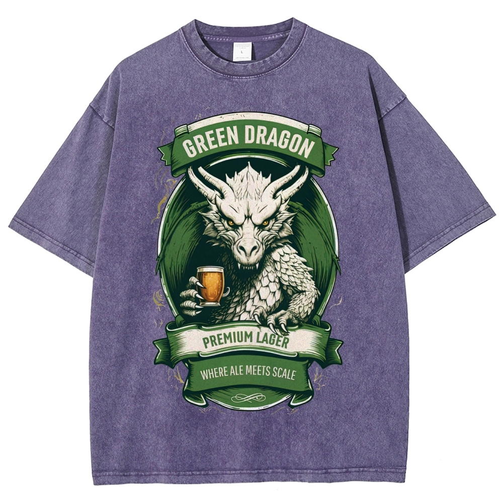 Green Dragon Premium Lager Vintage Label Washed T-Shirt
