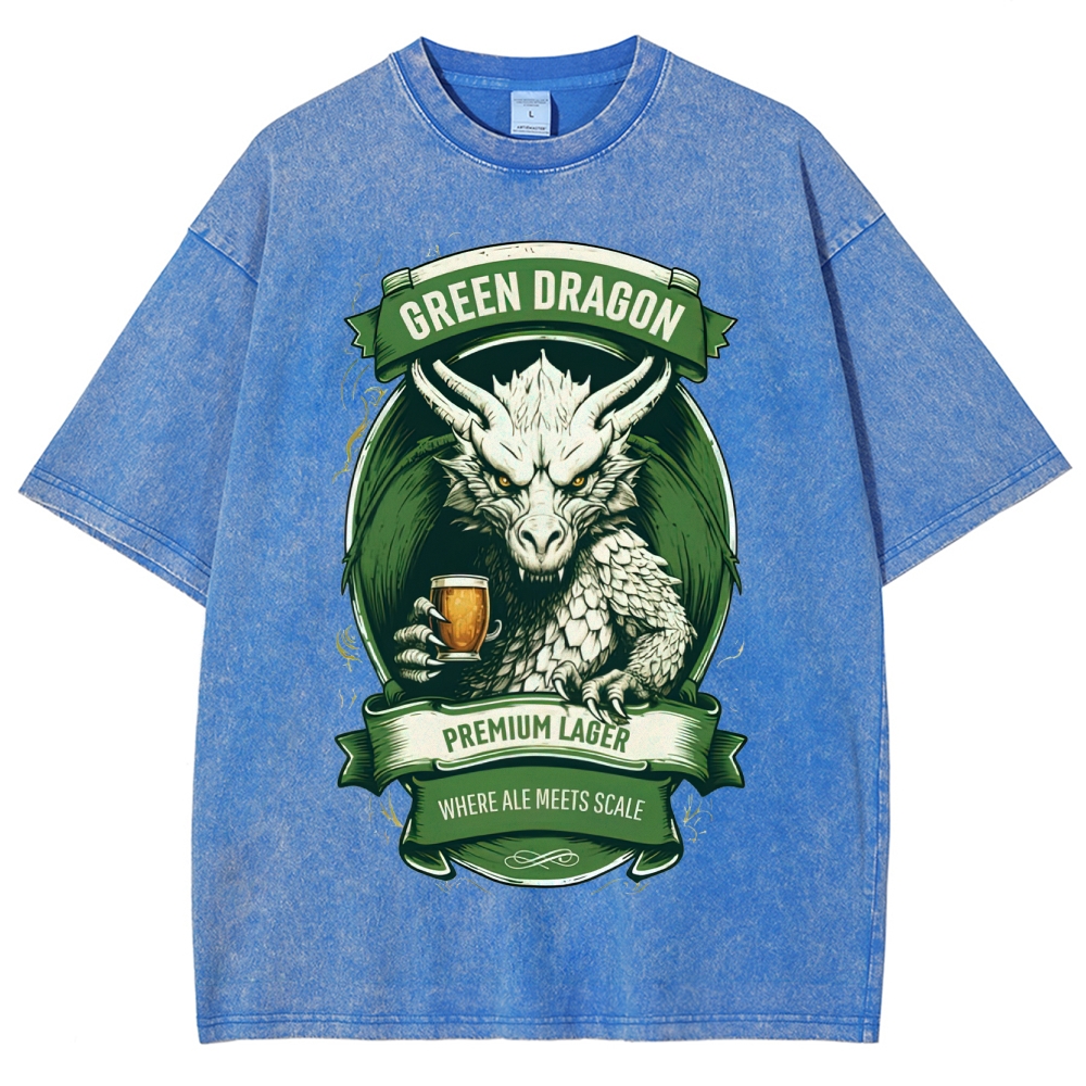Green Dragon Premium Lager Vintage Label Washed T-Shirt