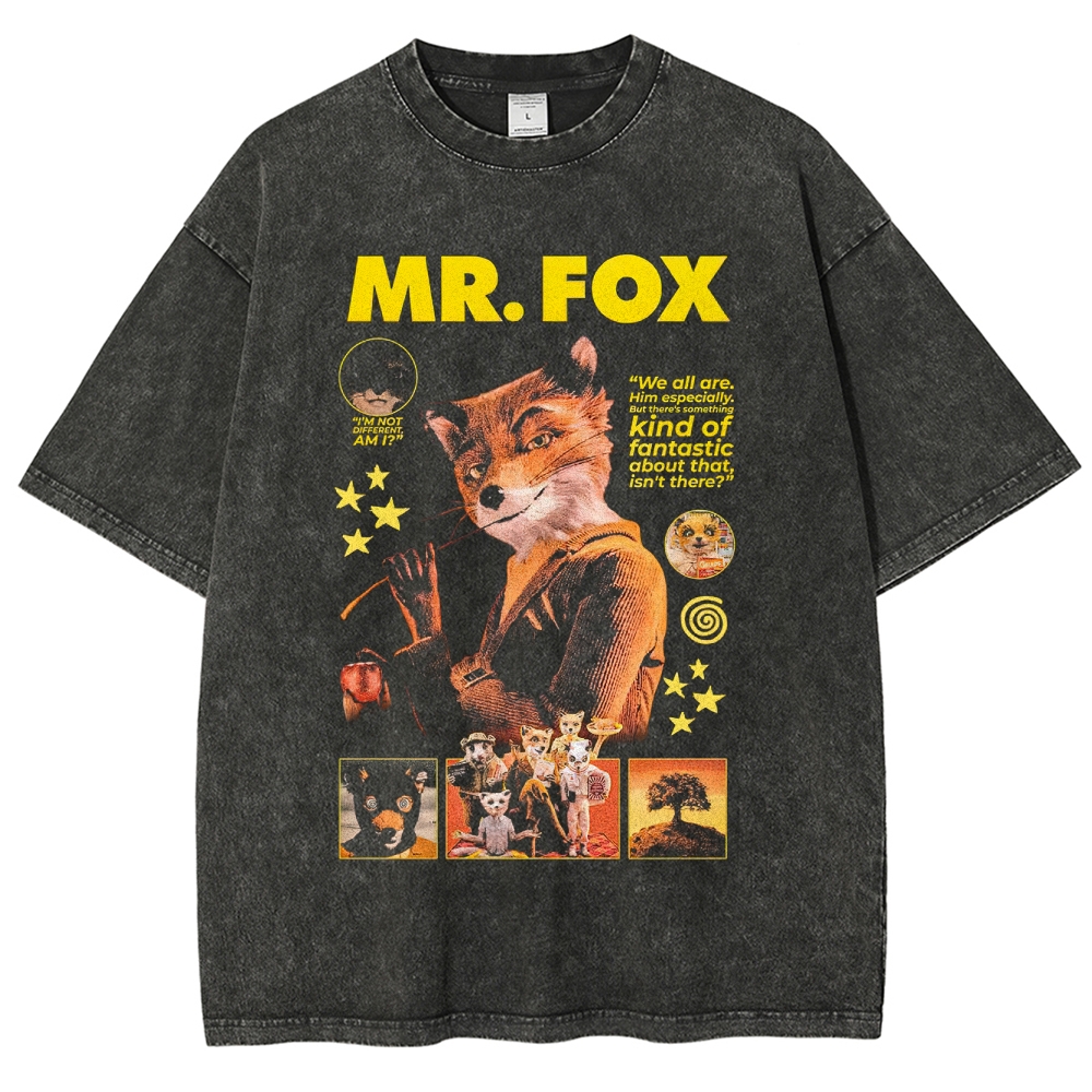 Retro Suited Fox Character Washed T-Shirt