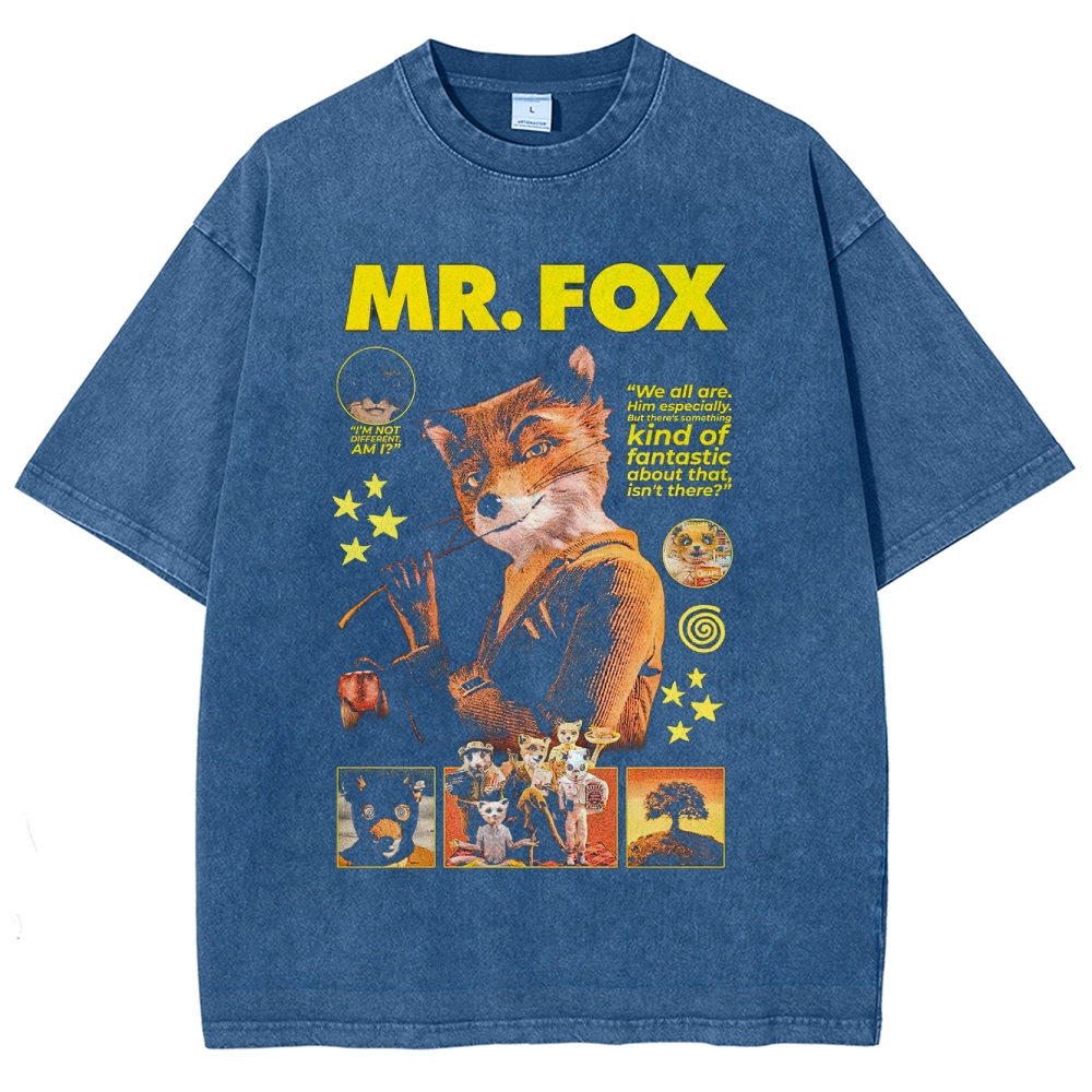 Retro Suited Fox Character Washed T-Shirt