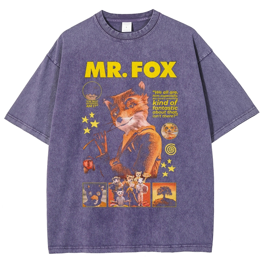 Retro Suited Fox Character Washed T-Shirt