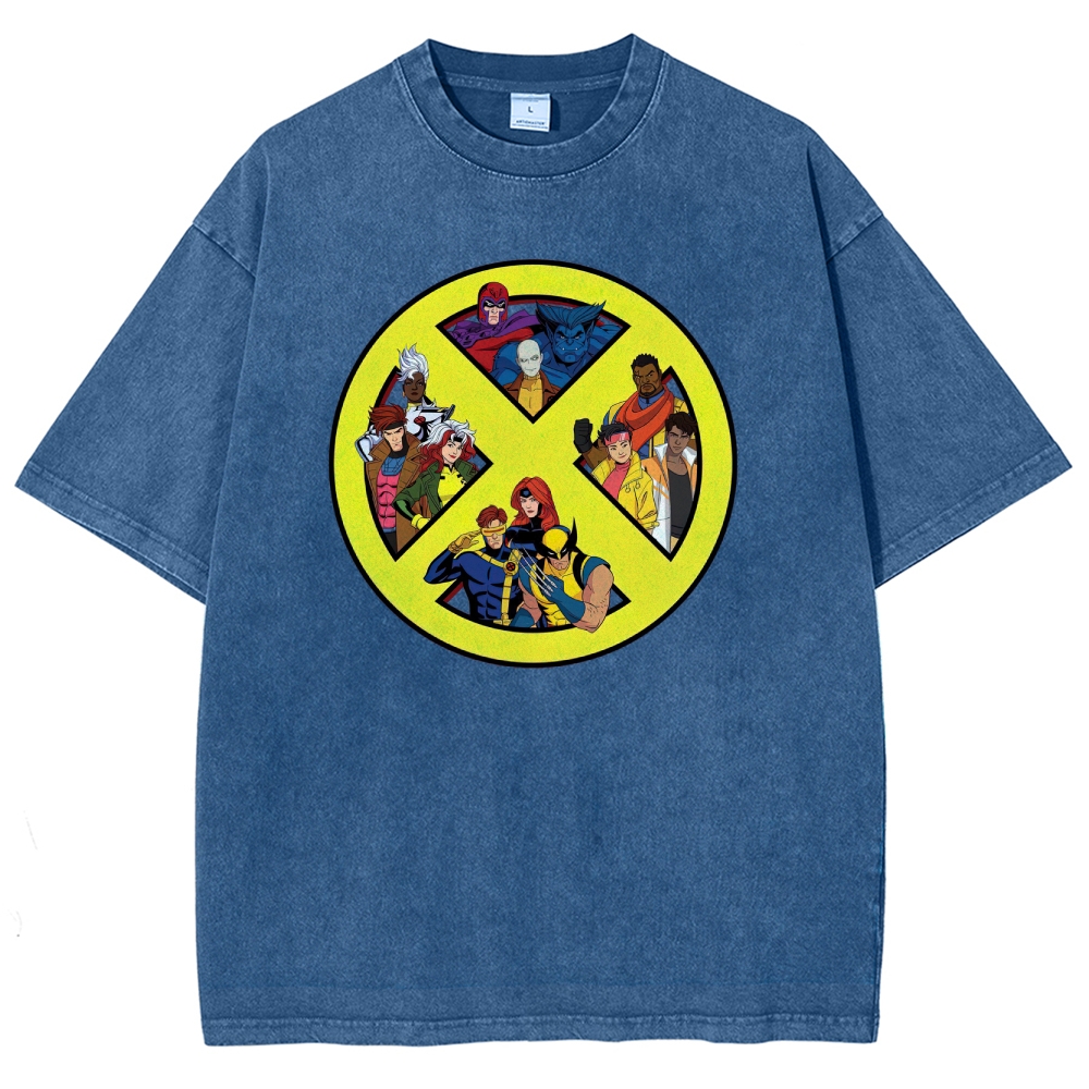 X-Team Logo Character Collage Washed T-Shirt