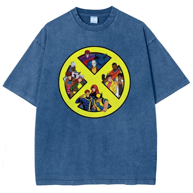 X-Team Logo Character Collage Washed T-Shirt