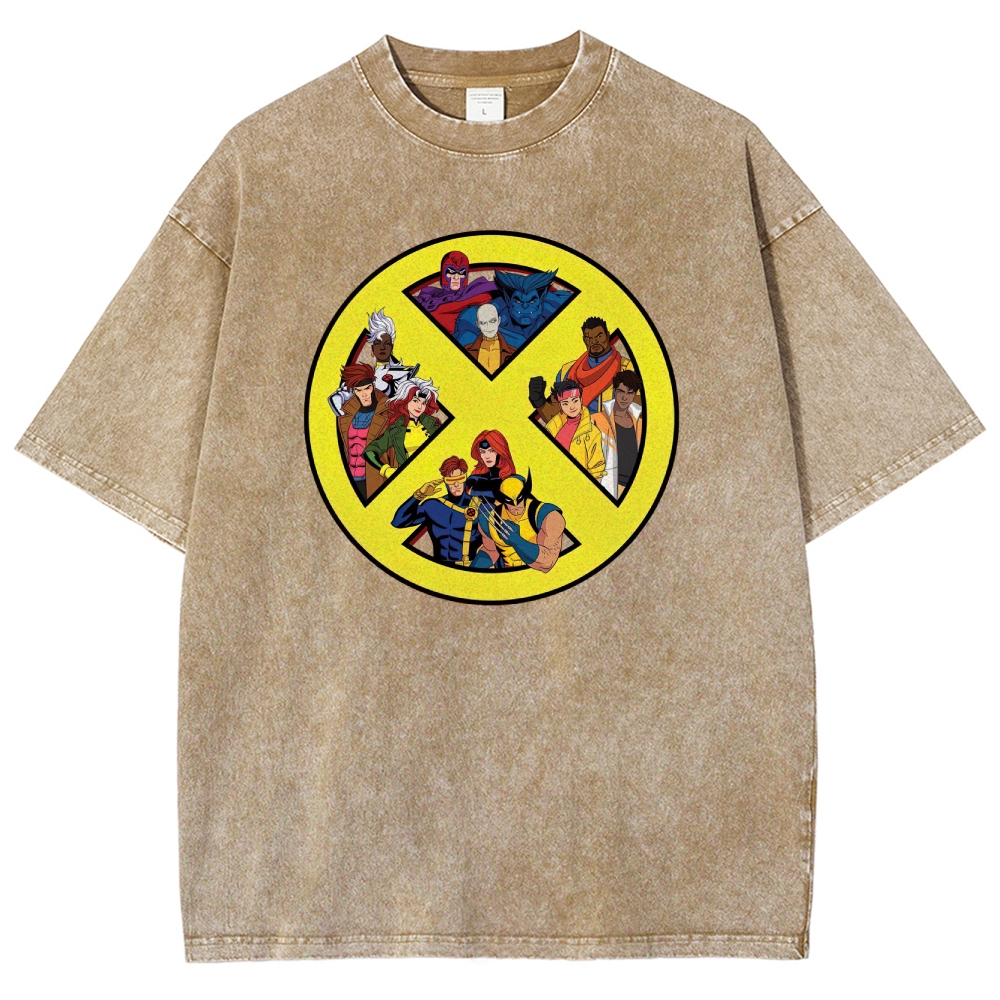 X-Team Logo Character Collage Washed T-Shirt