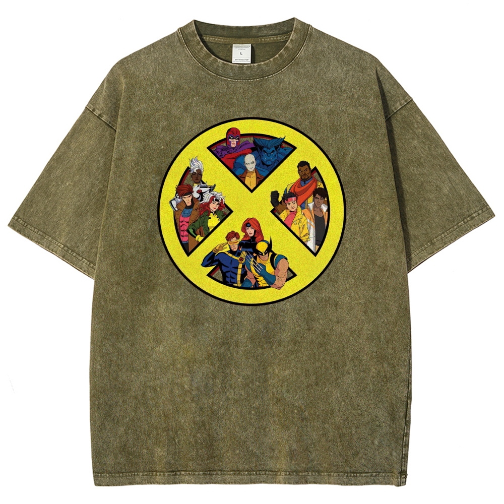 X-Team Logo Character Collage Washed T-Shirt