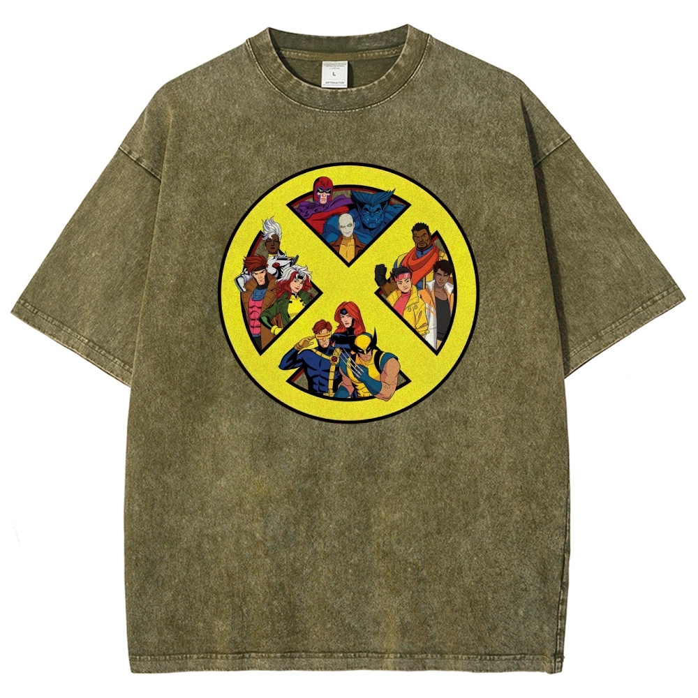 X-Team Logo Character Collage Washed T-Shirt