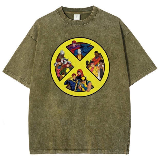 X-Team Logo Character Collage Washed T-Shirt