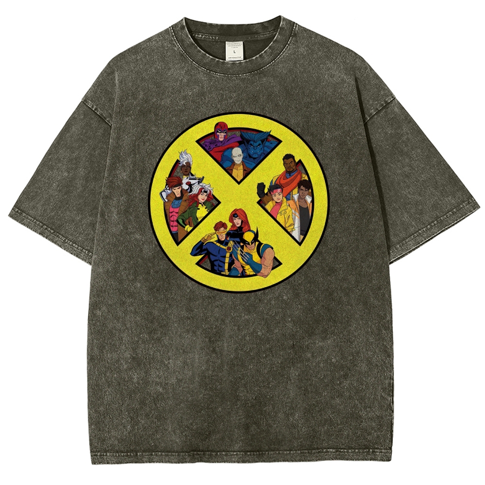 X-Team Logo Character Collage Washed T-Shirt