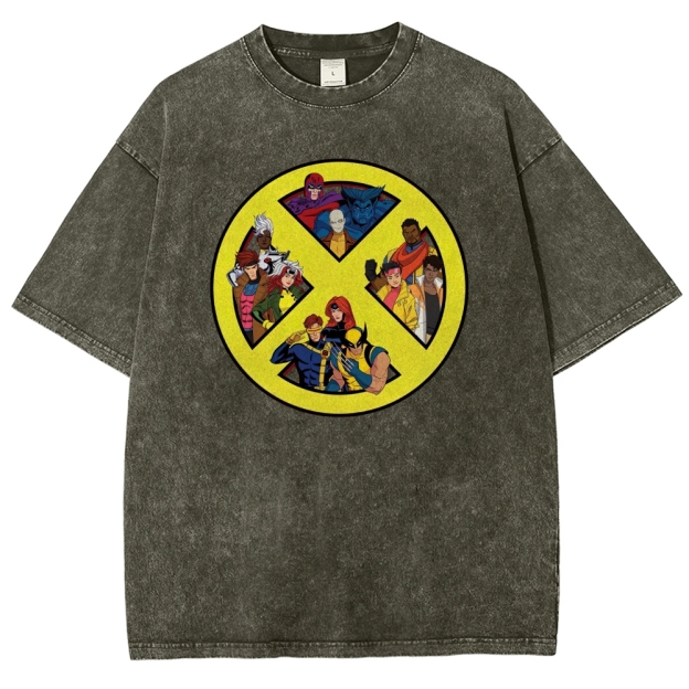 X-Team Logo Character Collage Washed T-Shirt