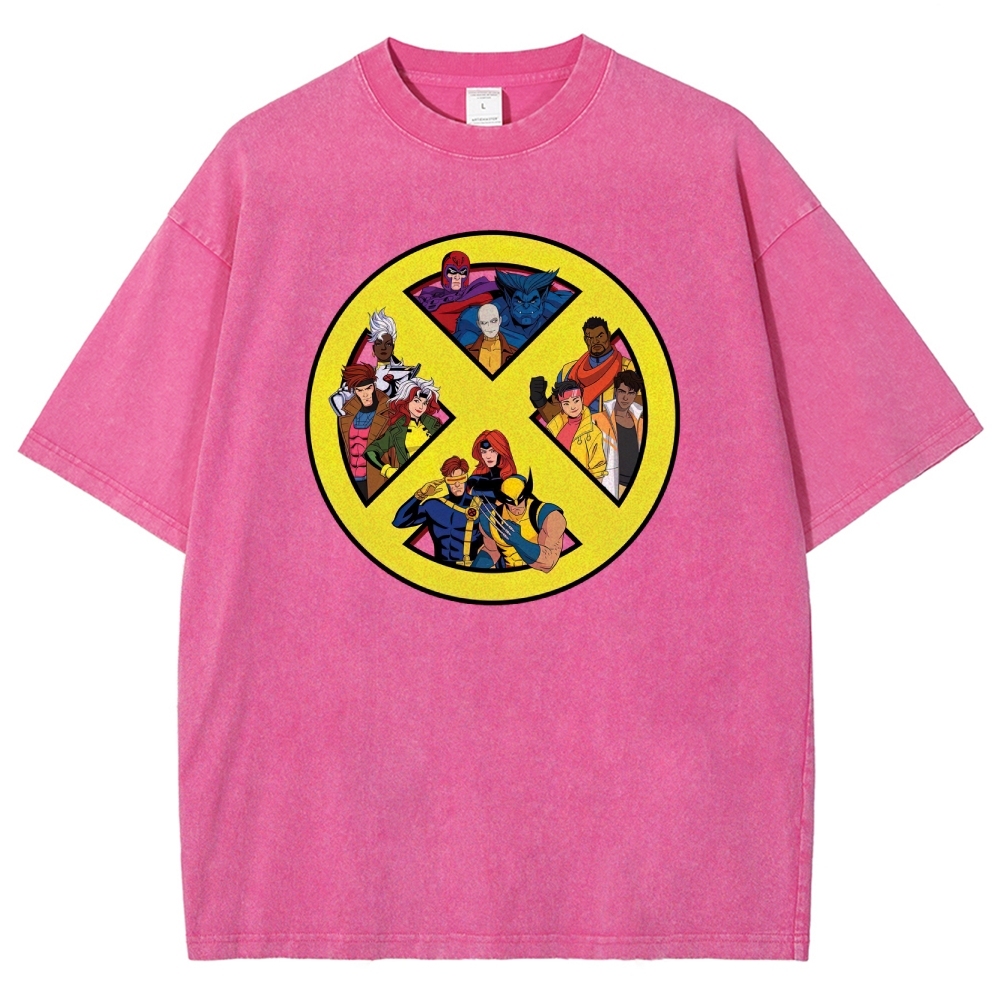 X-Team Logo Character Collage Washed T-Shirt
