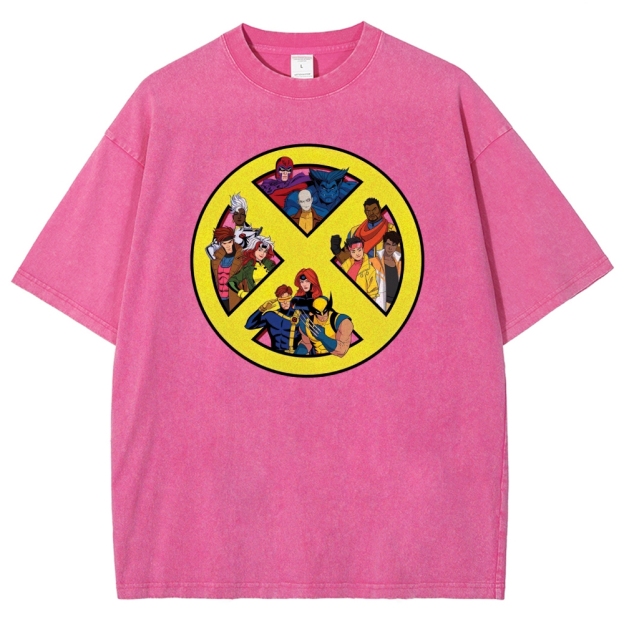 X-Team Logo Character Collage Washed T-Shirt