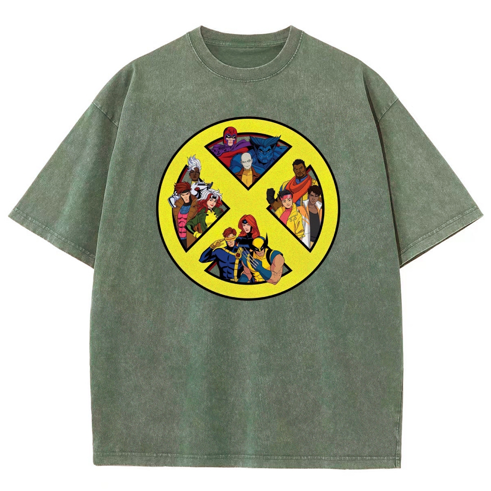 X-Team Logo Character Collage Washed T-Shirt