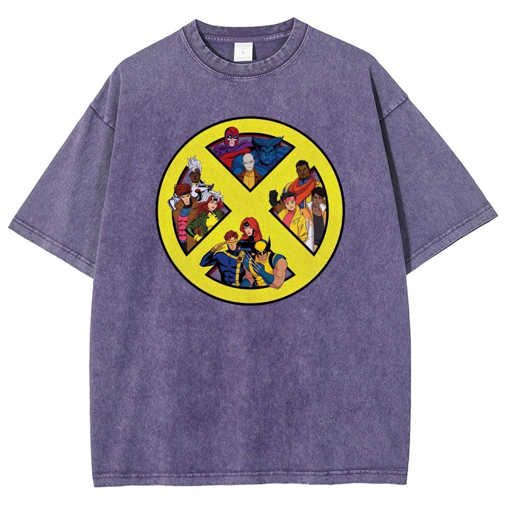 X-Team Logo Character Collage Washed T-Shirt