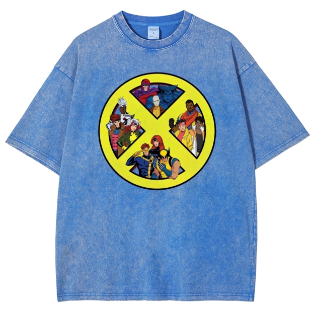 X-Team Logo Character Collage Washed T-Shirt