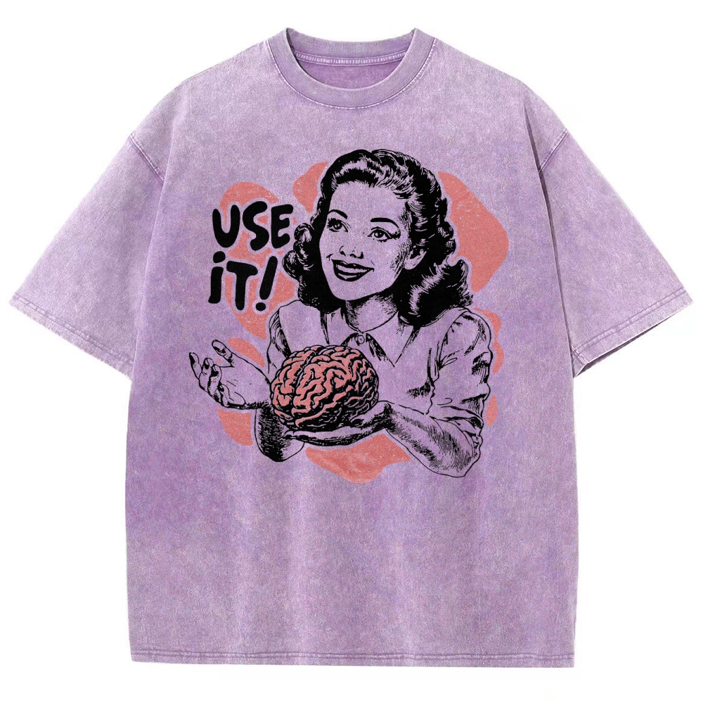 Retro Vintage Satirical Brain Graphic Washed T-Shirt