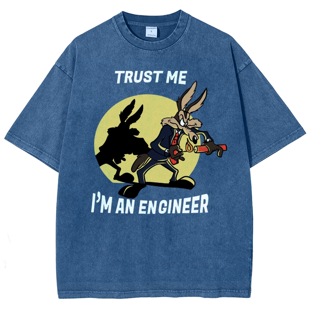 Explosive Cartoon Engineer Graphic  Washed T-Shirt