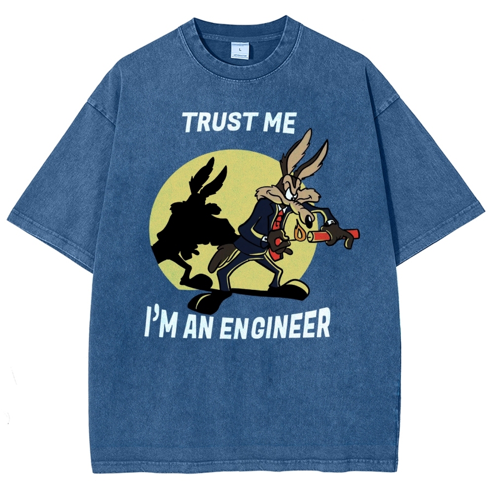 Explosive Cartoon Engineer Graphic  Washed T-Shirt