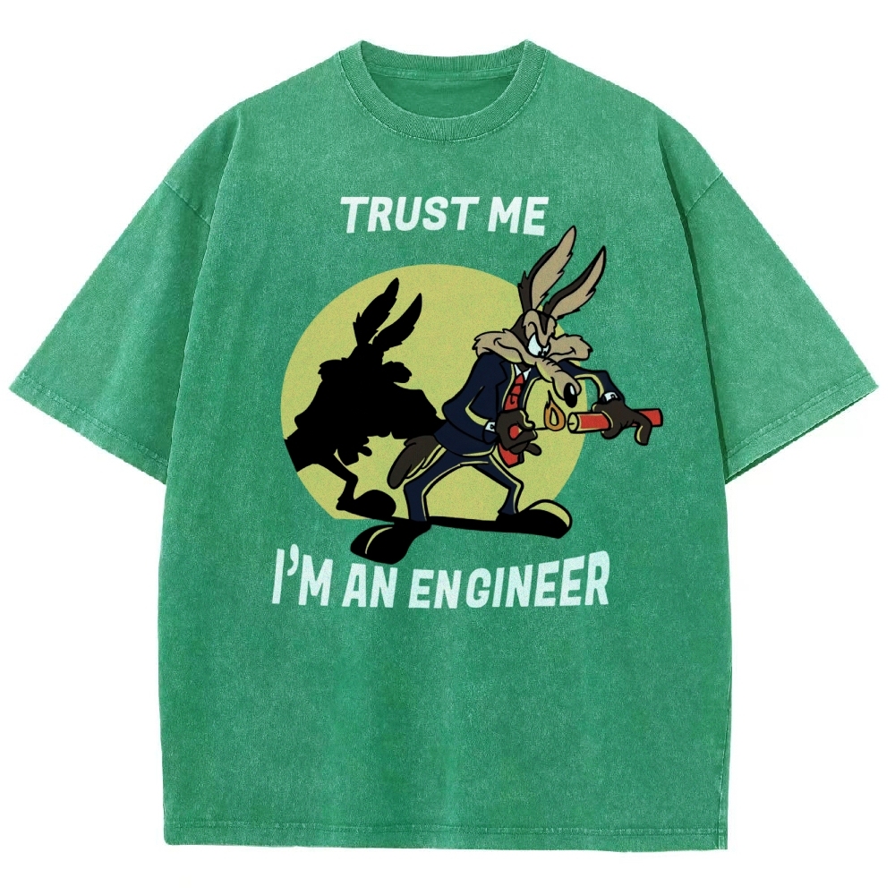 Explosive Cartoon Engineer Graphic  Washed T-Shirt