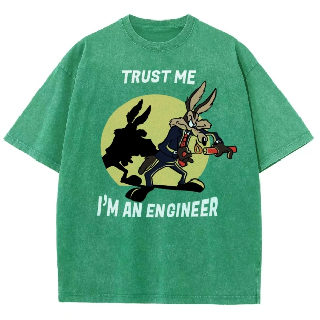 Explosive Cartoon Engineer Graphic  Washed T-Shirt