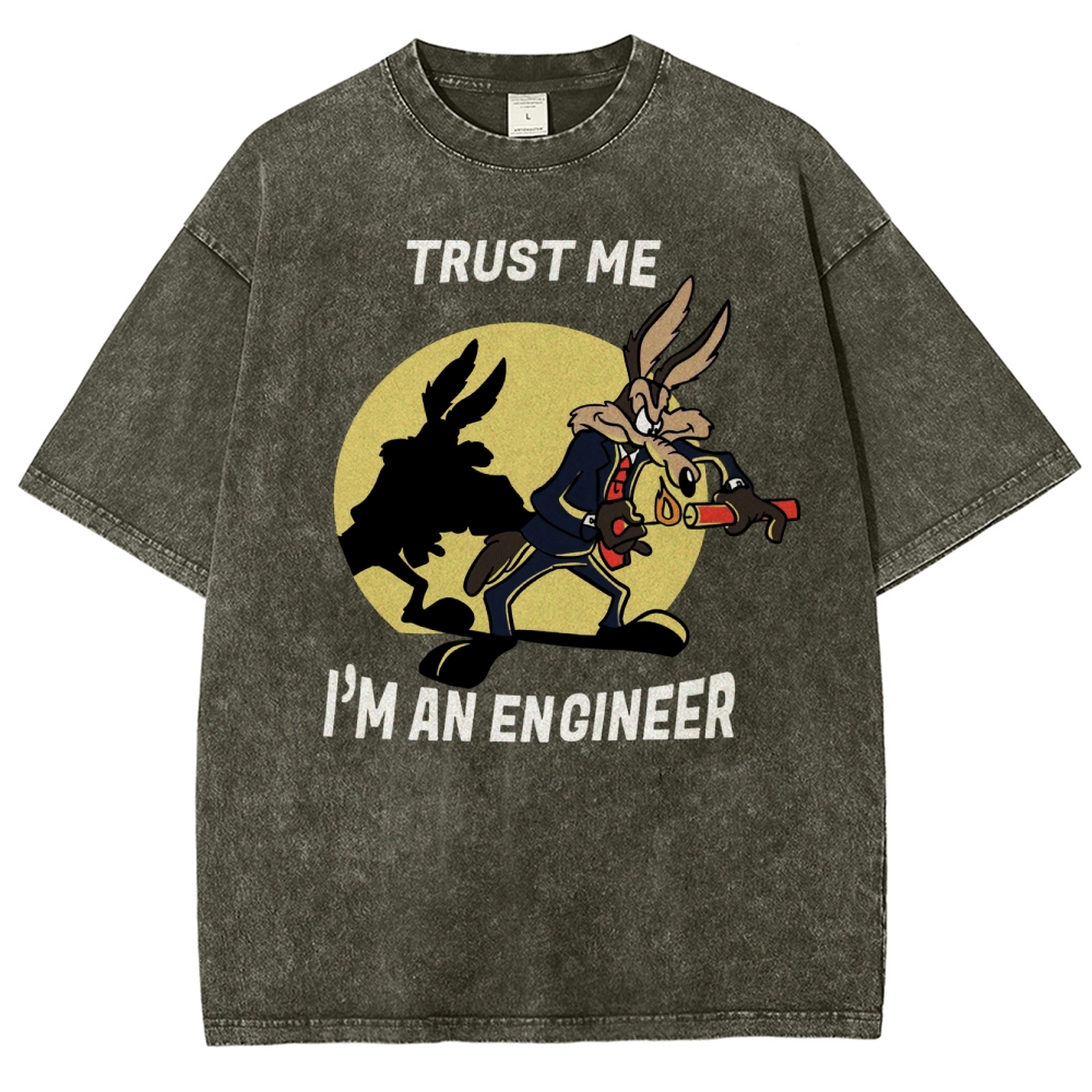 Explosive Cartoon Engineer Graphic  Washed T-Shirt