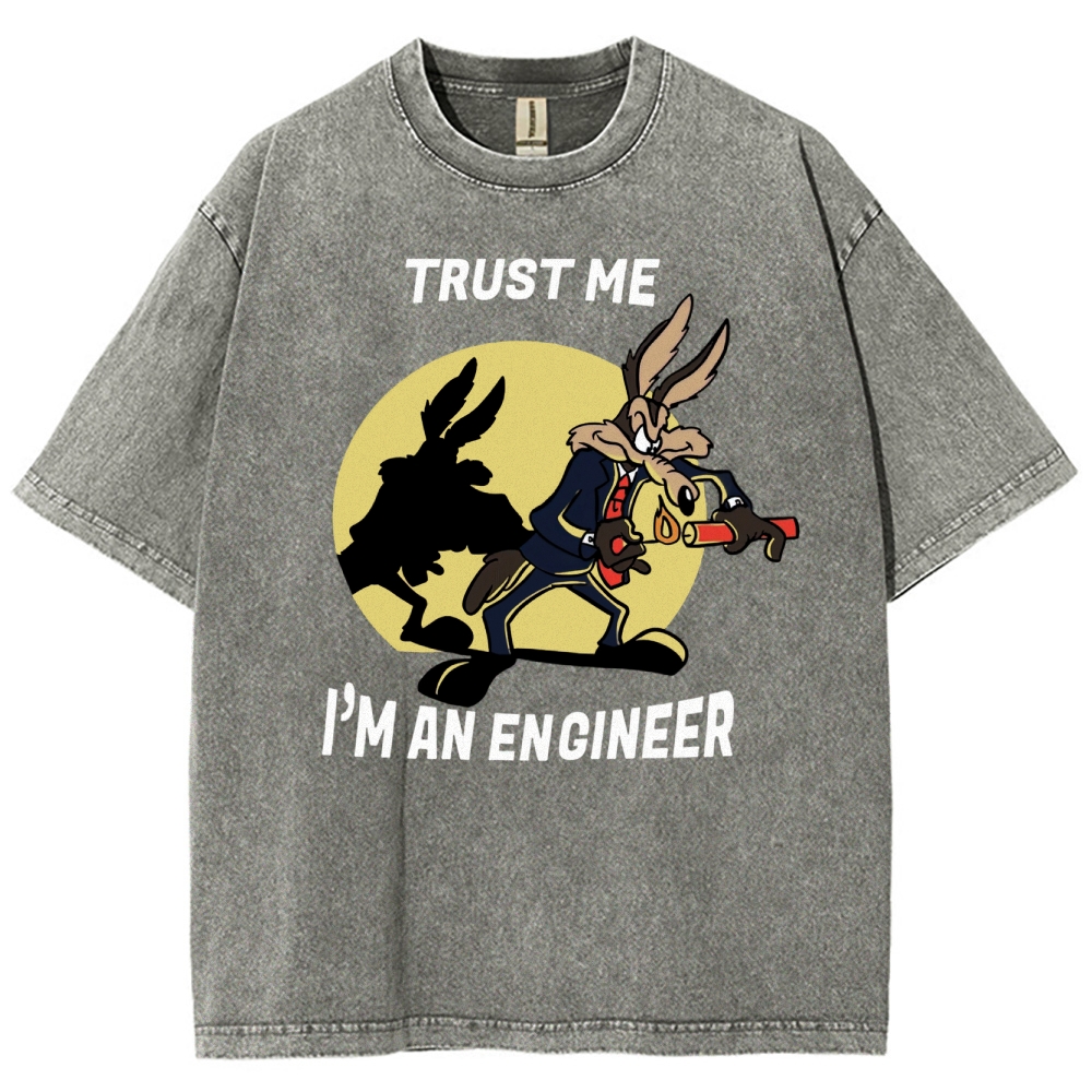 Explosive Cartoon Engineer Graphic  Washed T-Shirt