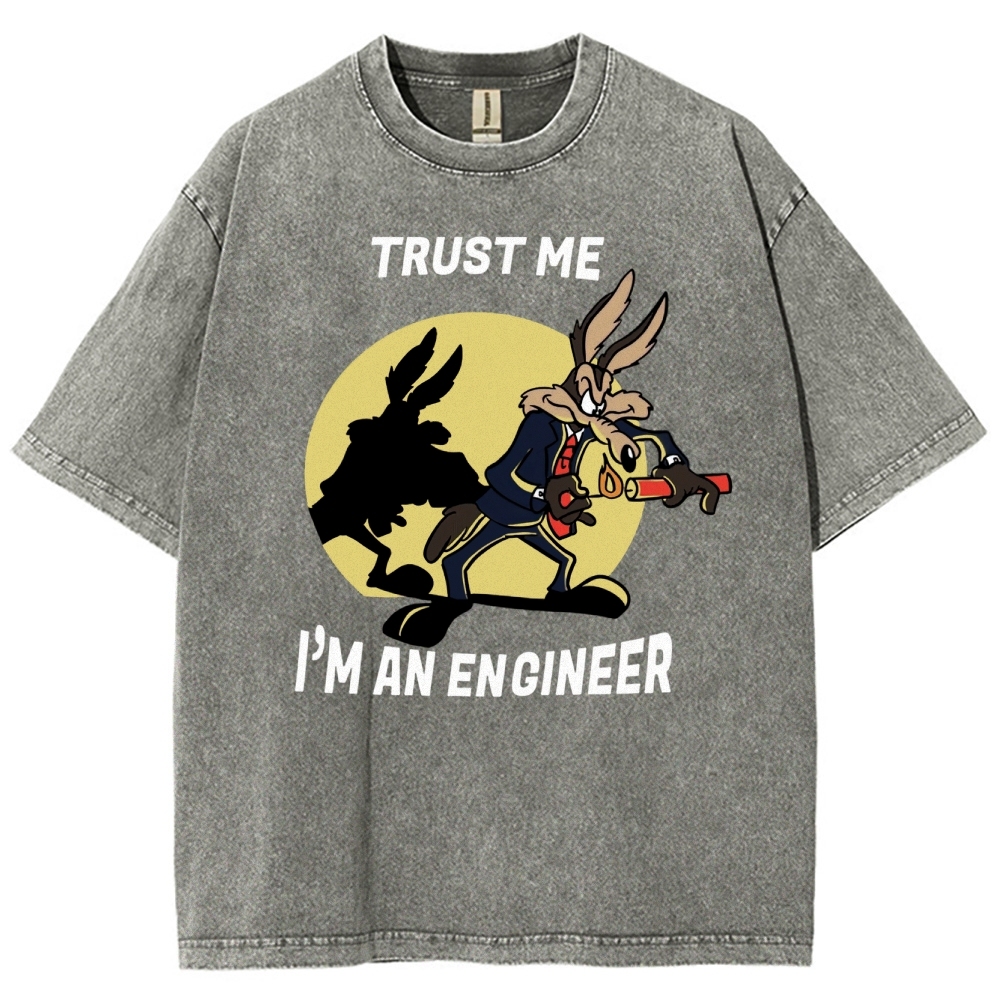 Explosive Cartoon Engineer Graphic  Washed T-Shirt