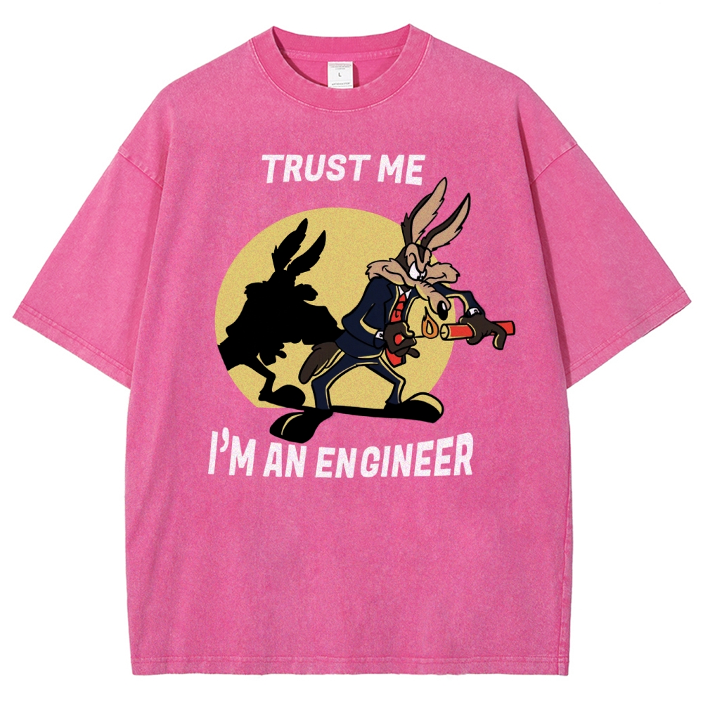 Explosive Cartoon Engineer Graphic  Washed T-Shirt