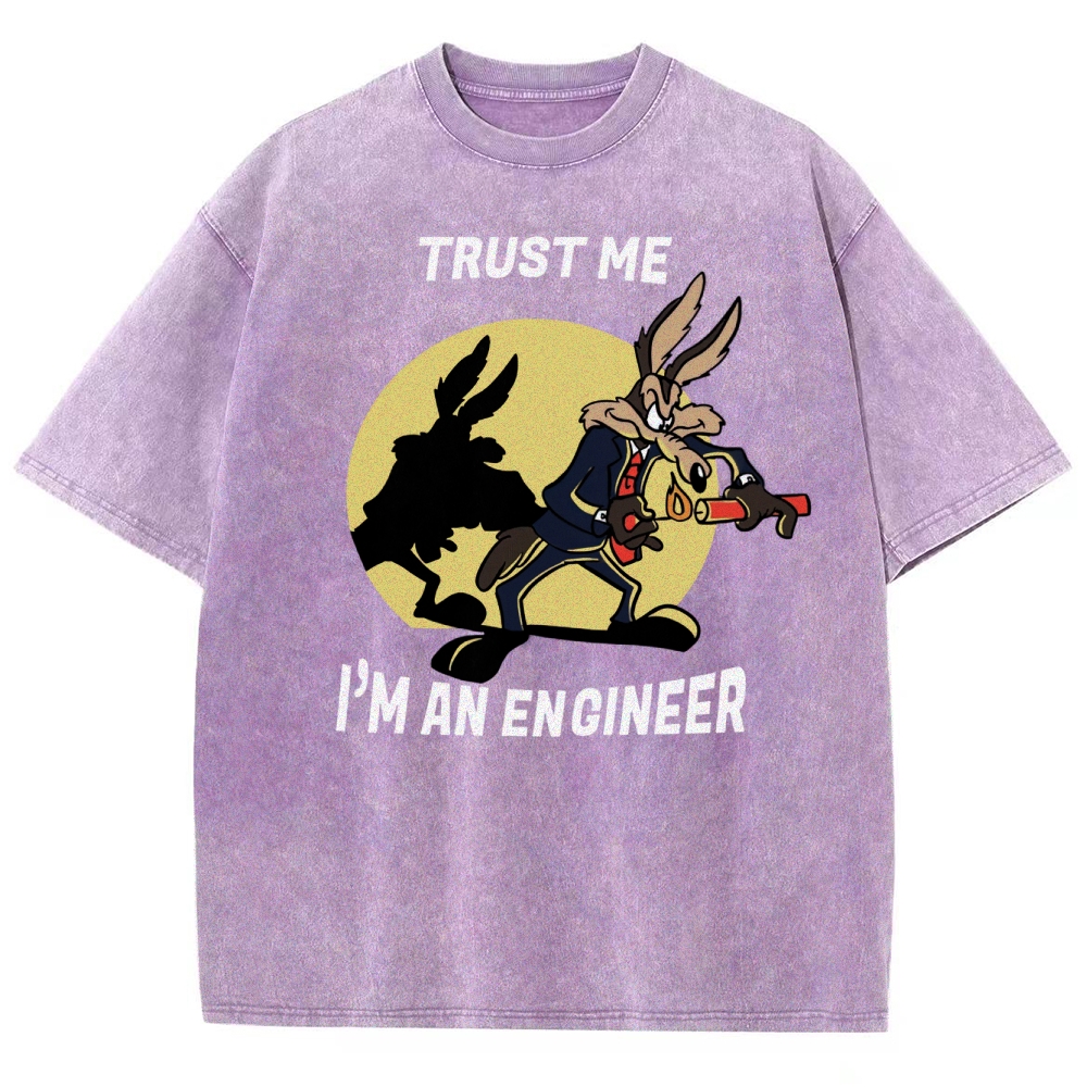 Explosive Cartoon Engineer Graphic  Washed T-Shirt