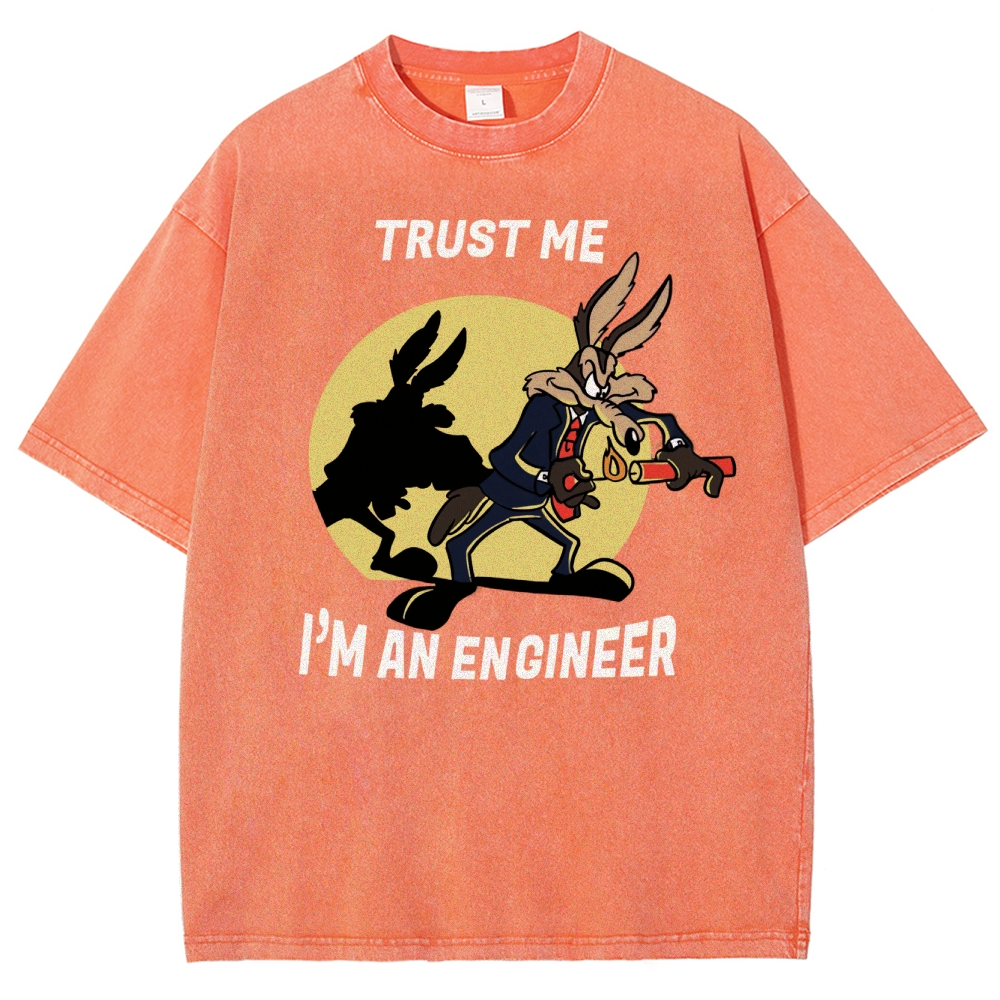 Explosive Cartoon Engineer Graphic  Washed T-Shirt