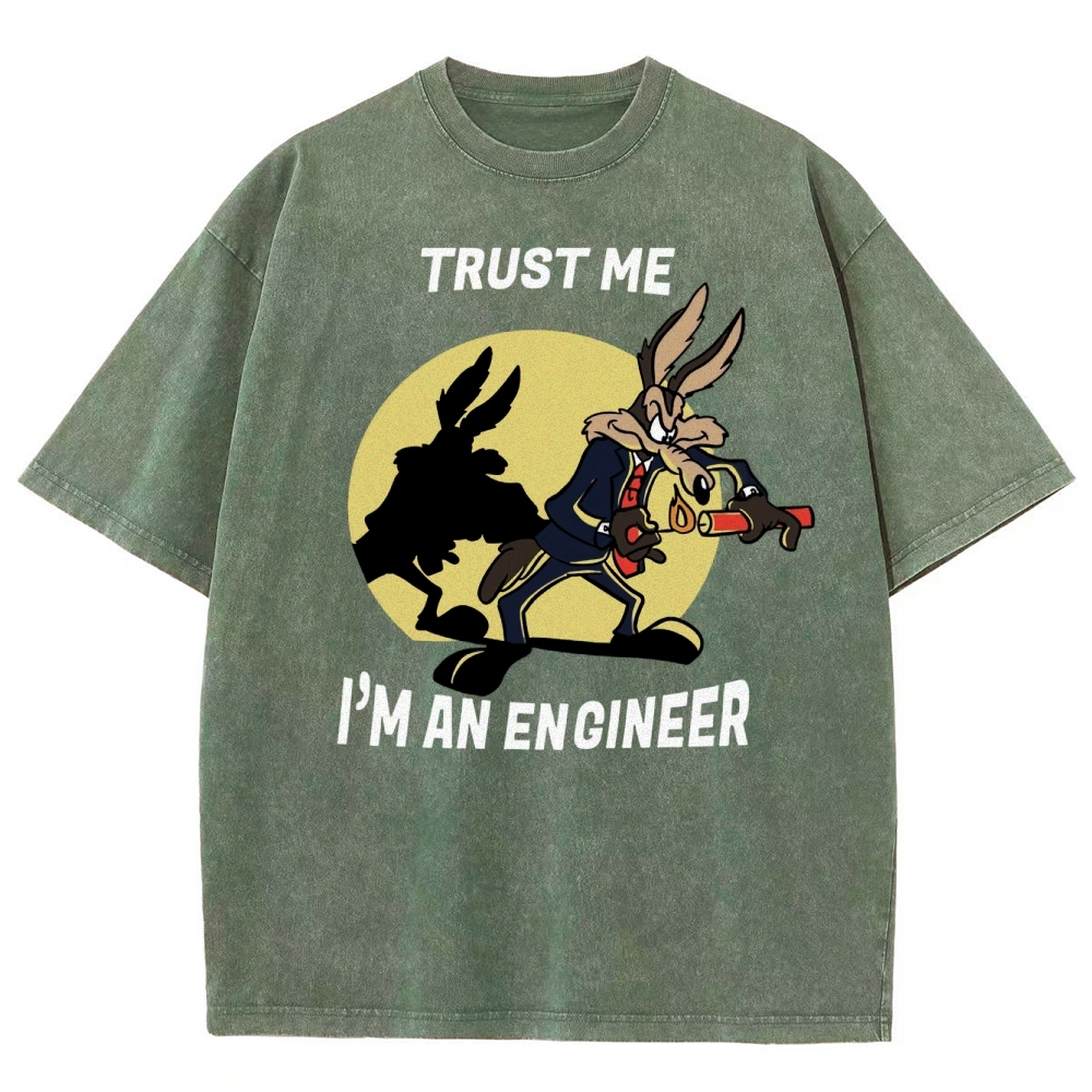 Explosive Cartoon Engineer Graphic  Washed T-Shirt