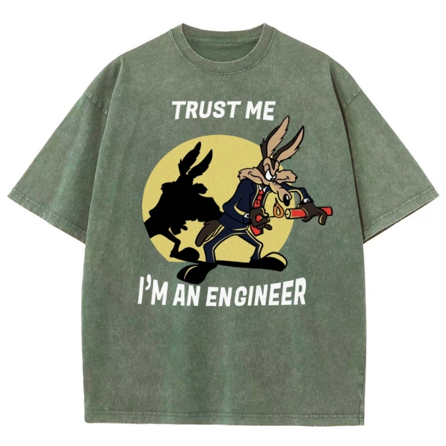 Explosive Cartoon Engineer Graphic  Washed T-Shirt