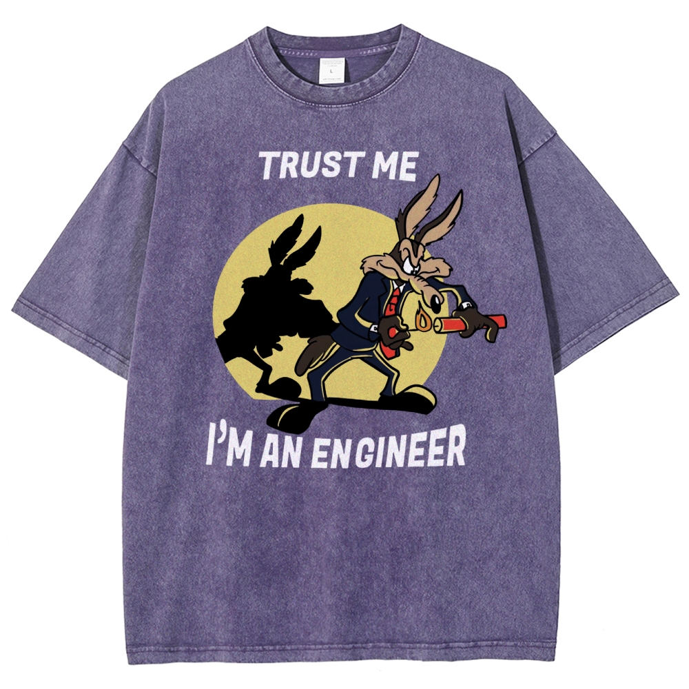 Explosive Cartoon Engineer Graphic  Washed T-Shirt