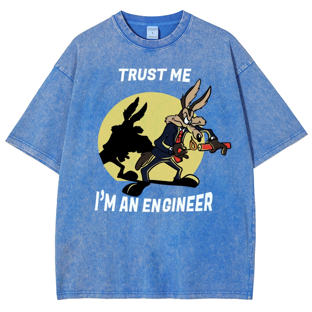 Explosive Cartoon Engineer Graphic  Washed T-Shirt