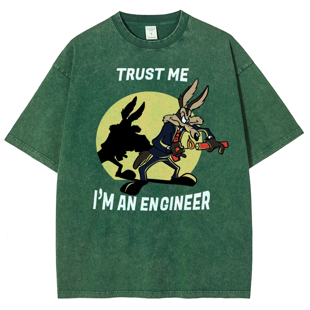 Explosive Cartoon Engineer Graphic  Washed T-Shirt