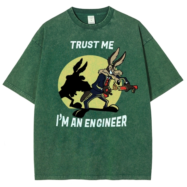 Explosive Cartoon Engineer Graphic  Washed T-Shirt
