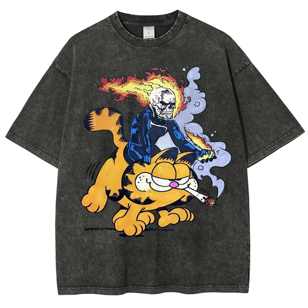 Fiery Rider & Orange Cat ParodyWashed T-Shirt