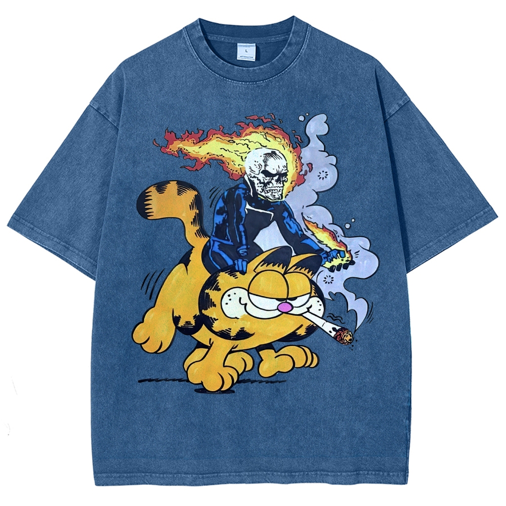 Fiery Rider & Orange Cat ParodyWashed T-Shirt