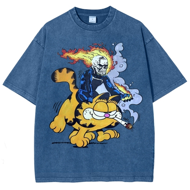 Fiery Rider & Orange Cat ParodyWashed T-Shirt